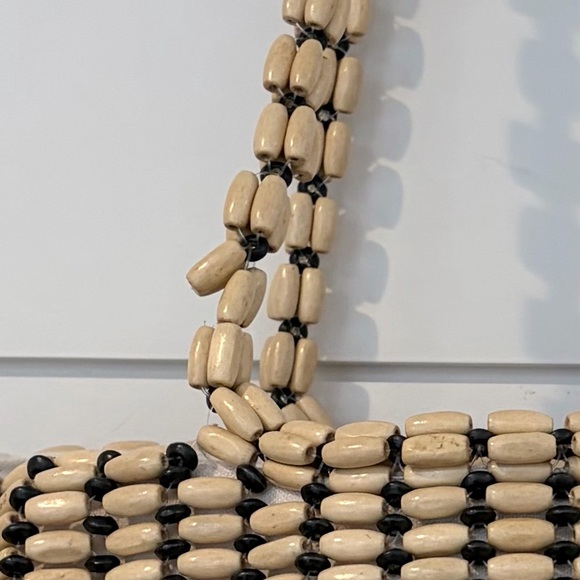 Rachel Ashwell Wooden Beaded Half Moon Tote Boho Coastal Bag Summer Neutral - Picture 8 of 8